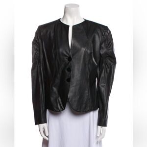 Armani Womens Black Leather Button-Front Jacket